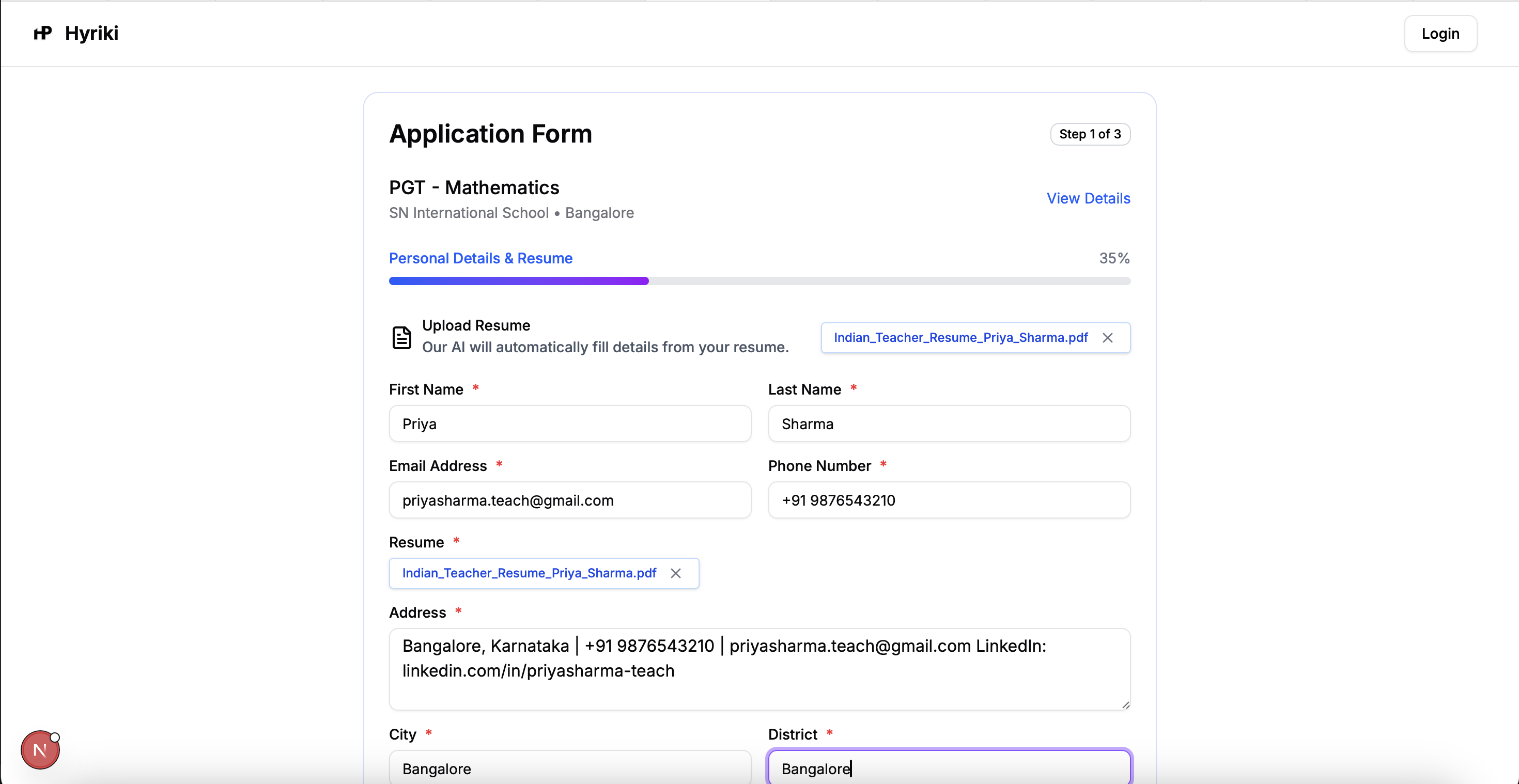 Fill Basic Details interface screenshot