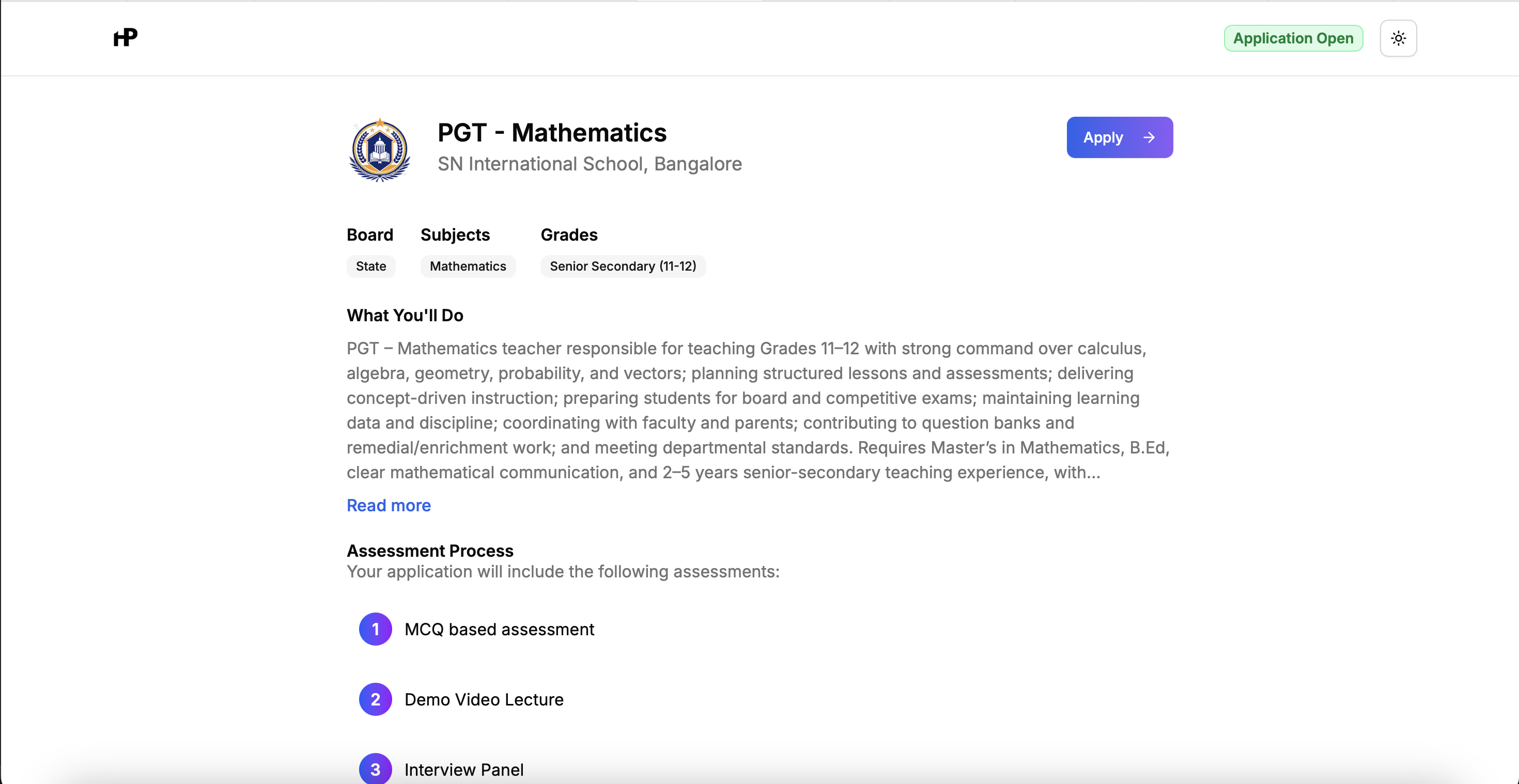 Candidates Apply interface screenshot