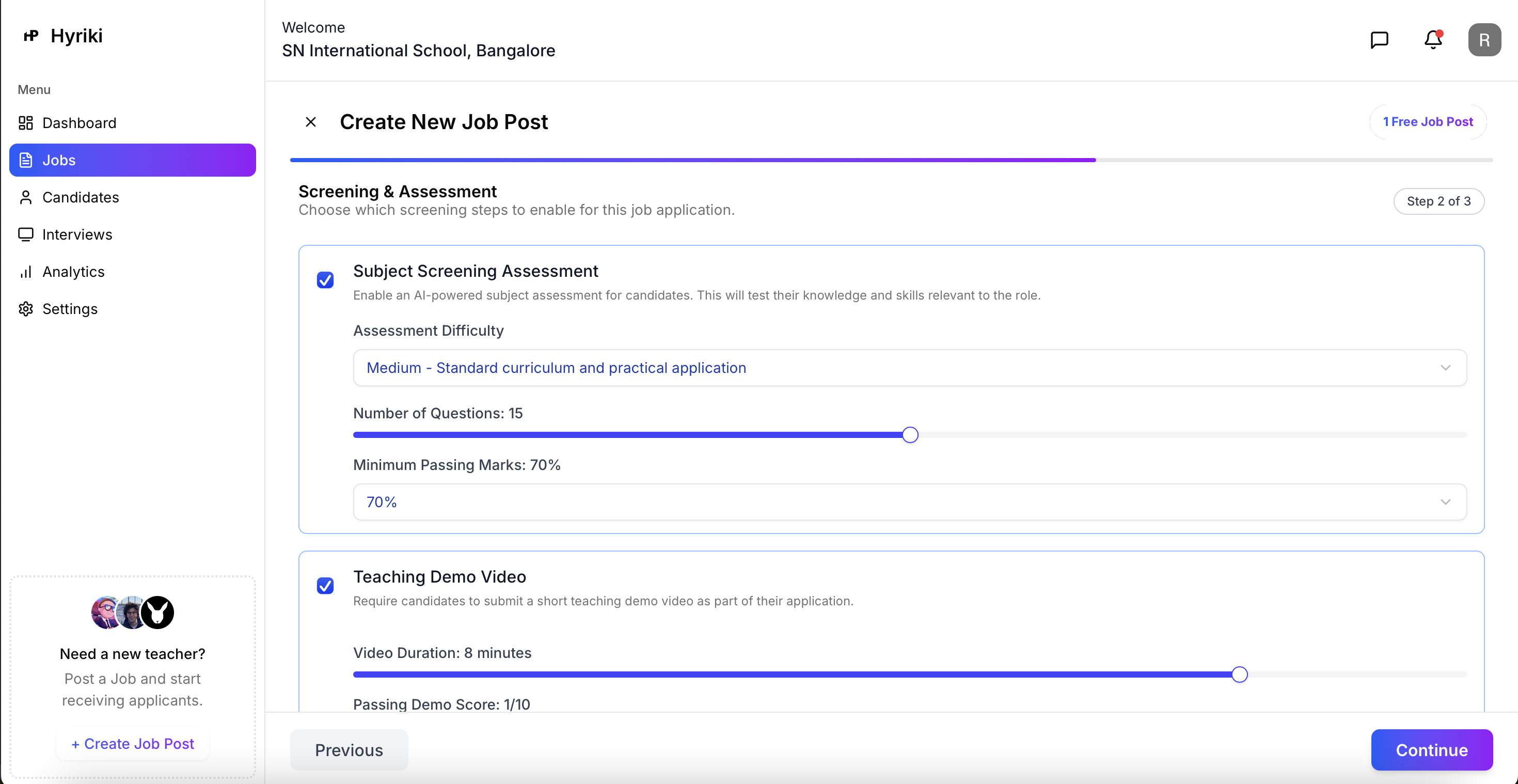 Configure Assessment interface screenshot